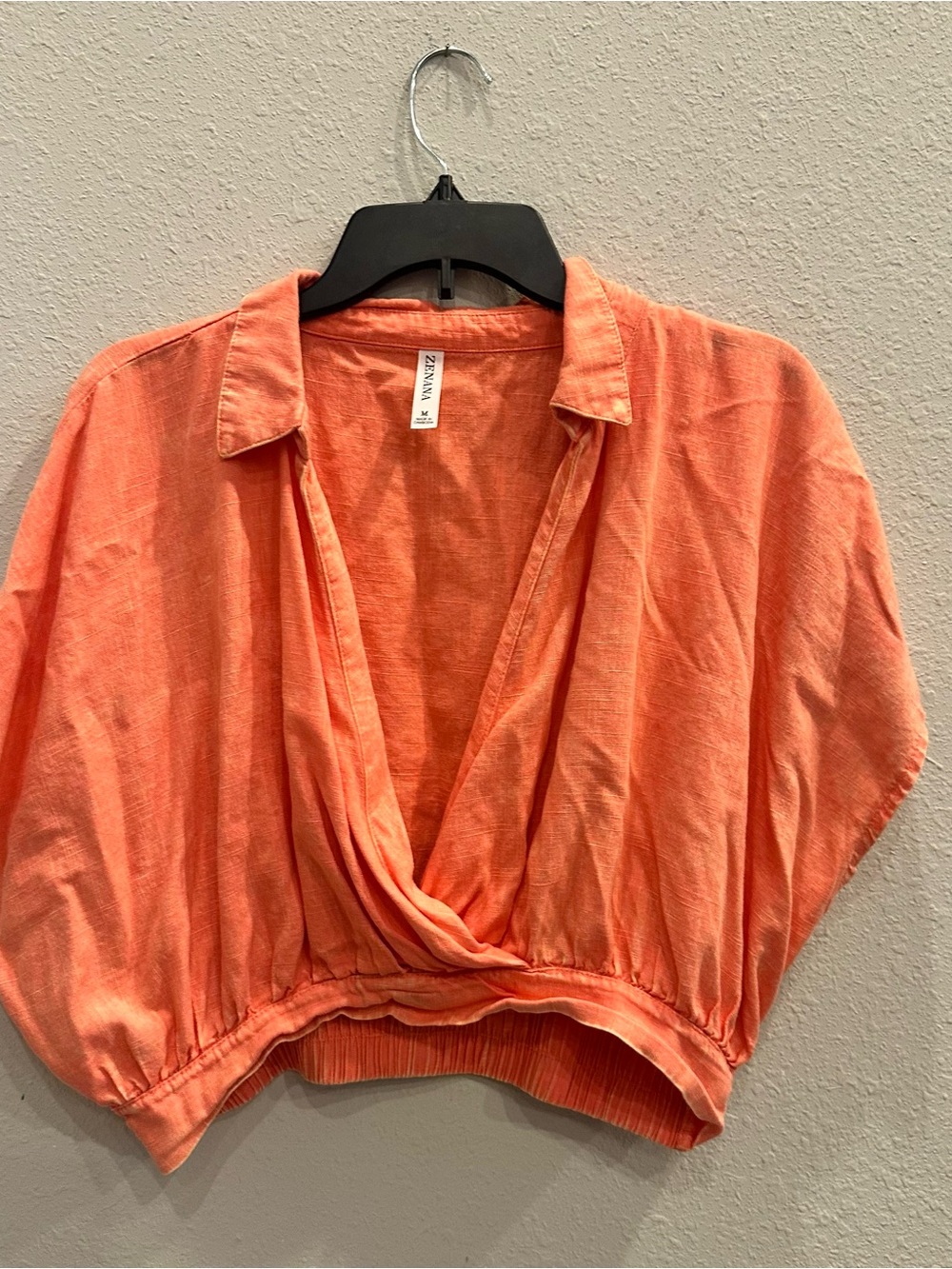 Zenana Orange Surplice Dolman Crop Top Boho Coastal Size M